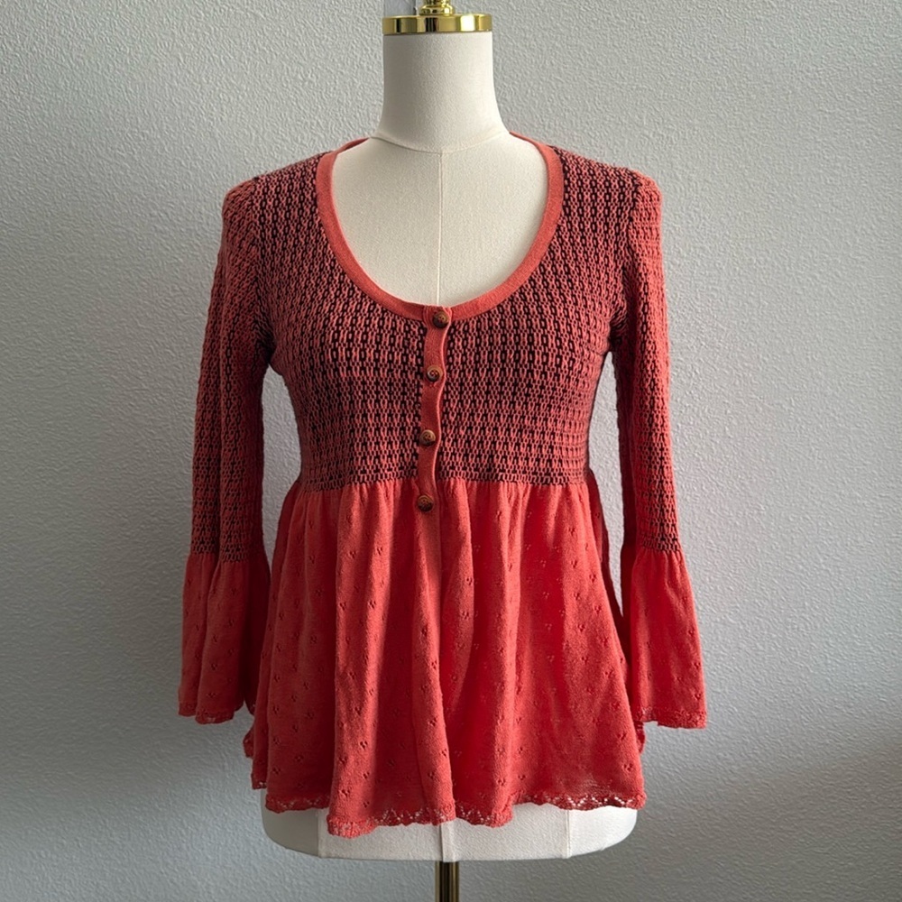 Free People Coral Knit Peplum Cardigan Size Medium